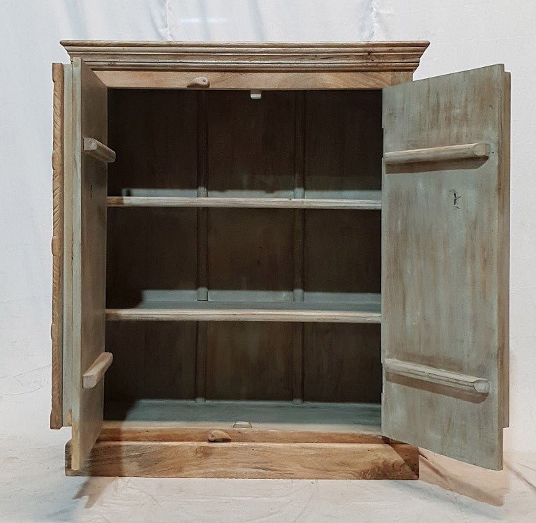 Hand Carved Natural Wooden Small Cabinet Pantry Cupboard by Hibashi Furniture – handcrafted solid wood furniture made in India