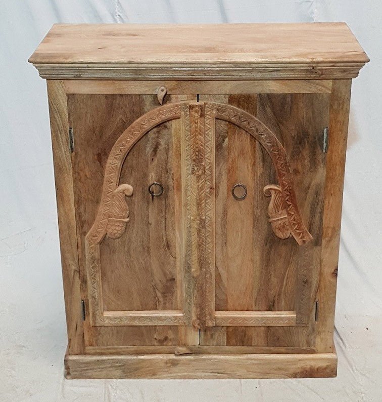 Hand Carved Natural Wooden Small Cabinet Pantry Cupboard by Hibashi Furniture – handcrafted solid wood furniture made in India