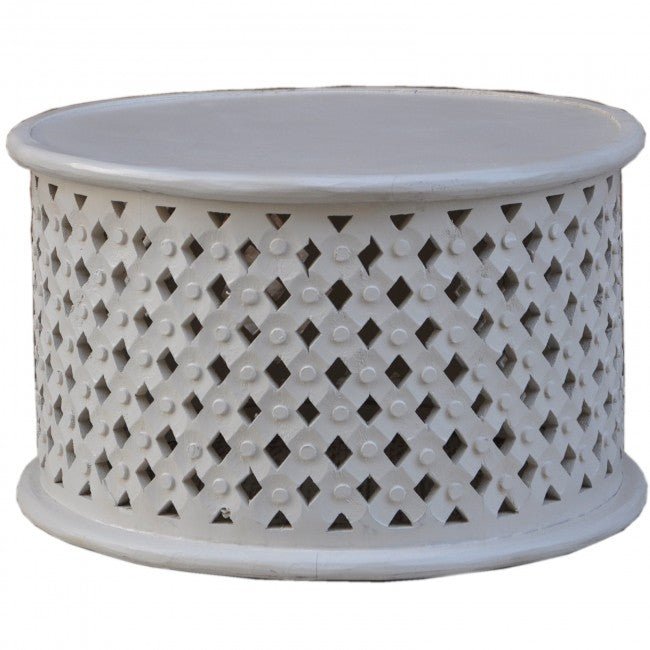 Hand Carved Round Coffee Table – handcrafted solid wood furniture