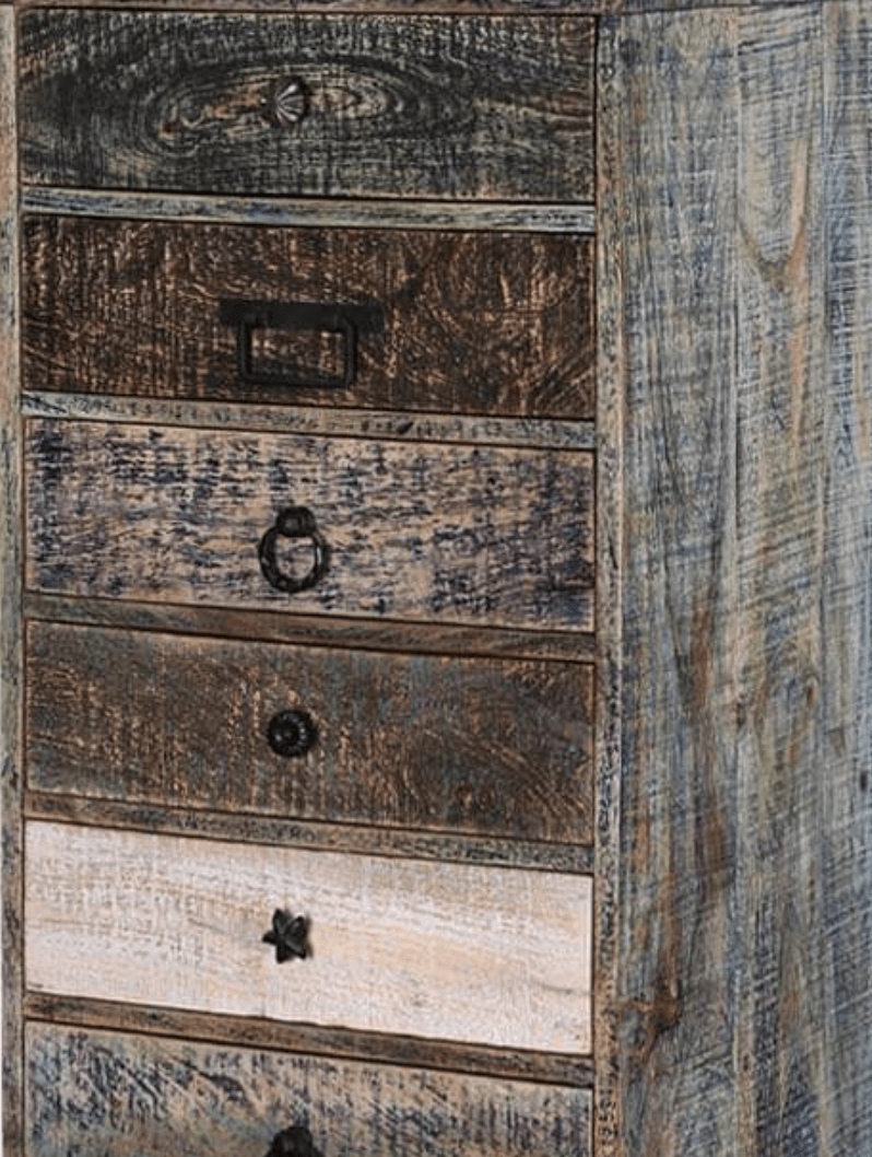 Hand Made Distress Mango Wood 7 Drawer Tall Chest by Hibashi Furniture – handcrafted solid wood furniture made in India
