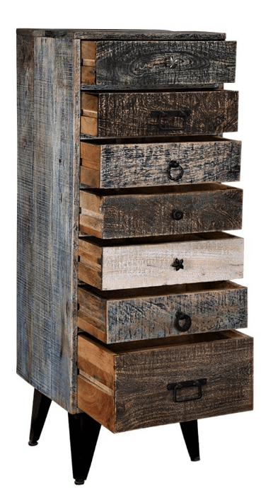 Hand Made Distress Mango Wood 7 Drawer Tall Chest by Hibashi Furniture – handcrafted solid wood furniture made in India