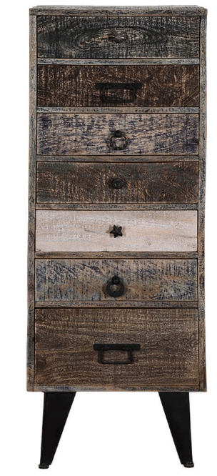 Hand Made Distress Mango Wood 7 Drawer Tall Chest by Hibashi Furniture – handcrafted solid wood furniture made in India