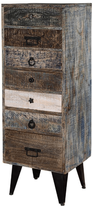 Hand Made Distress Mango Wood 7 Drawer Tall Chest by Hibashi Furniture – handcrafted solid wood furniture made in India