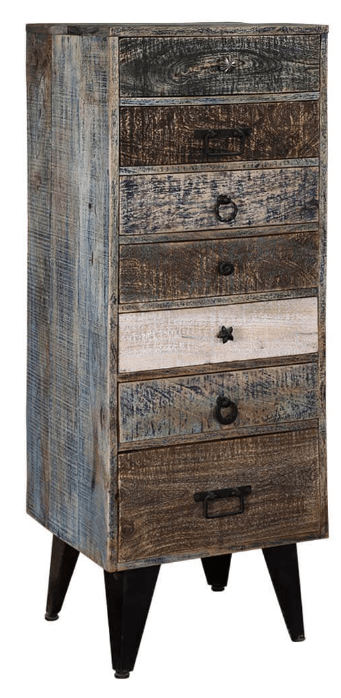 Hand Made Distress Mango Wood 7 Drawer Tall Chest by Hibashi Furniture – handcrafted solid wood furniture made in India
