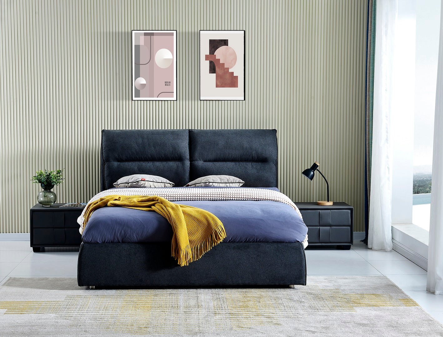 HF1612 Upholstered Bed Frame by Hibashi Furniture – handcrafted solid wood furniture made in India