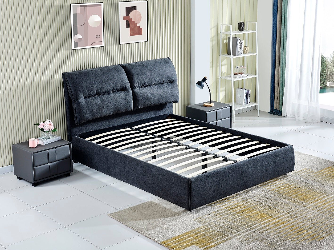HF1612 Upholstered Bed Frame by Hibashi Furniture – handcrafted solid wood furniture made in India
