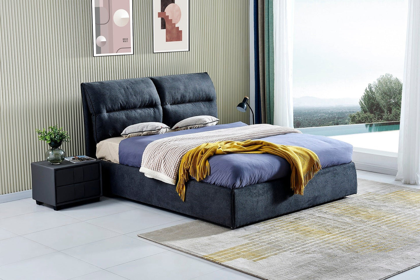 HF1612 Upholstered Bed Frame by Hibashi Furniture – handcrafted solid wood furniture made in India
