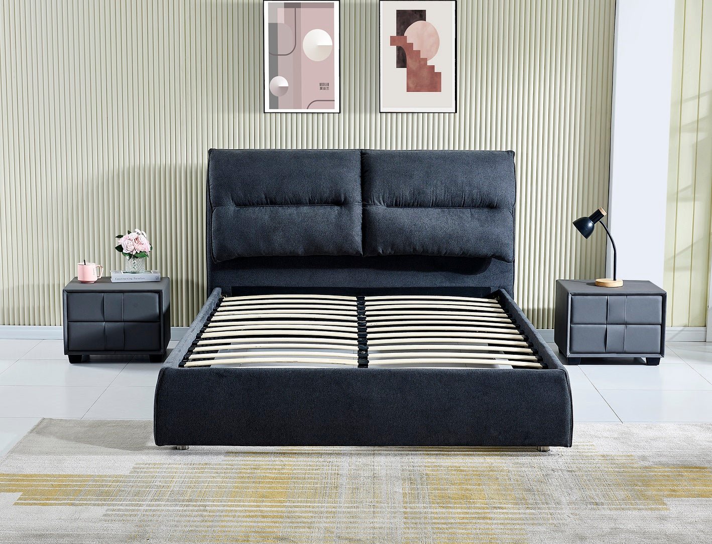 HF1612 Upholstered Bed Frame by Hibashi Furniture – handcrafted solid wood furniture made in India