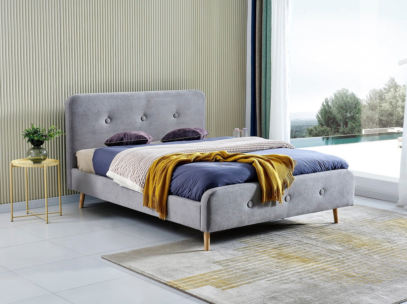 HF1721 Upholstered Bed Frame by Hibashi Furniture – handcrafted solid wood furniture made in India