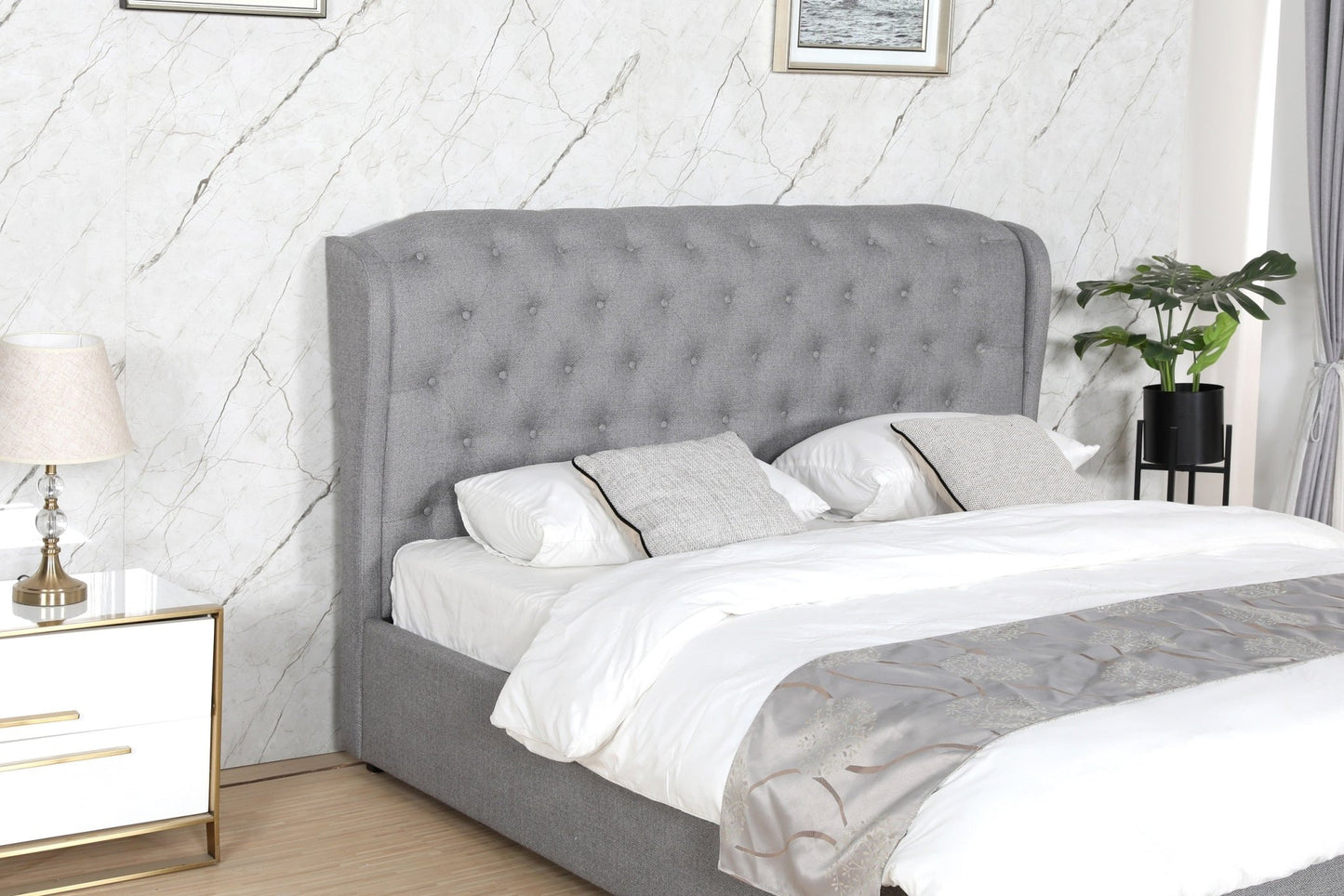 HF1801 Upholstered Bed Frame by Hibashi Furniture – handcrafted solid wood furniture made in India