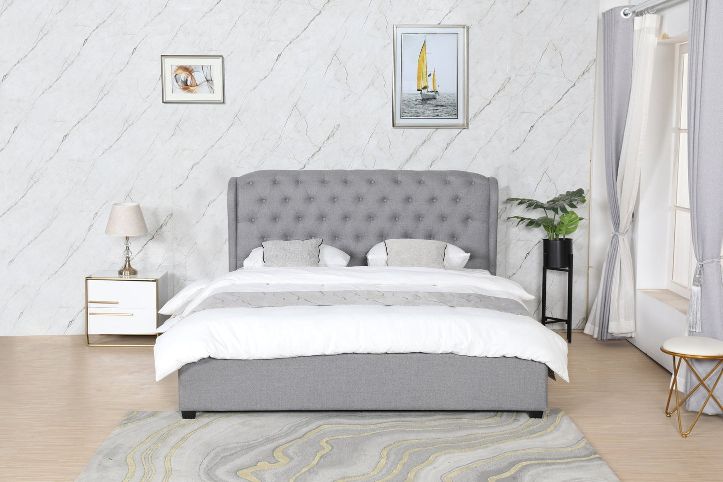 HF1801 Upholstered Bed Frame by Hibashi Furniture – handcrafted solid wood furniture made in India