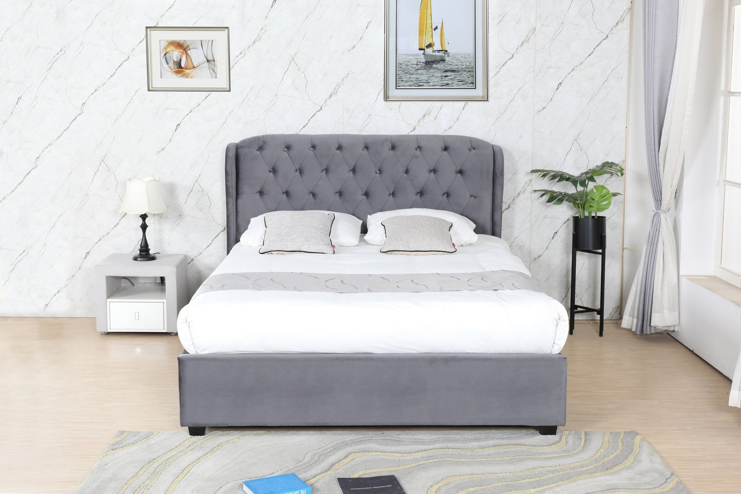 HF1801 Upholstered Bed Frame by Hibashi Furniture – handcrafted solid wood furniture made in India