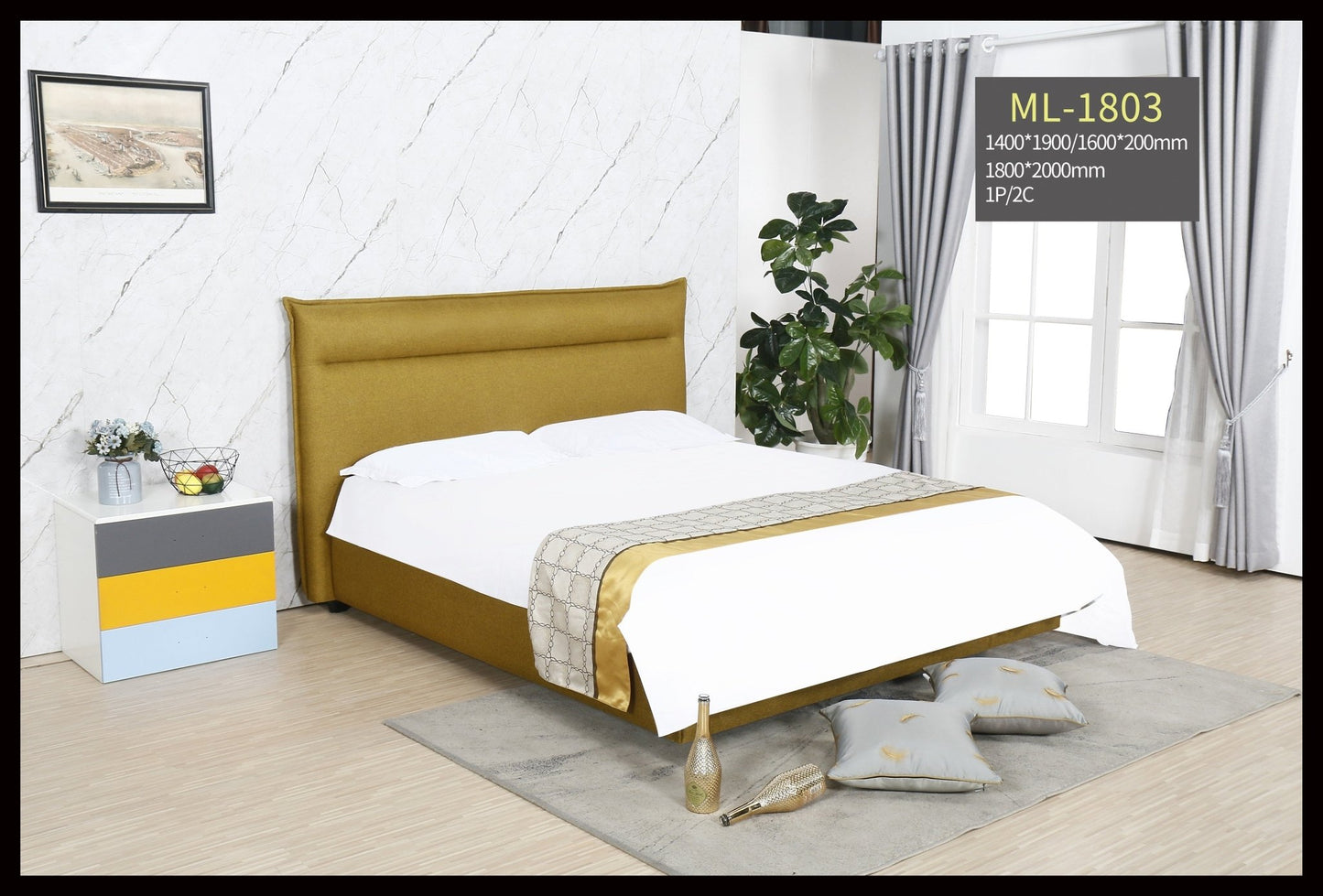 HF1803 Upholstered Bed Frame by Hibashi Furniture – handcrafted solid wood furniture made in India