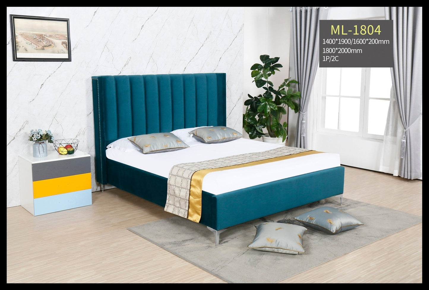 HF1804 Upholstered Bed Frame by Hibashi Furniture – handcrafted solid wood furniture made in India