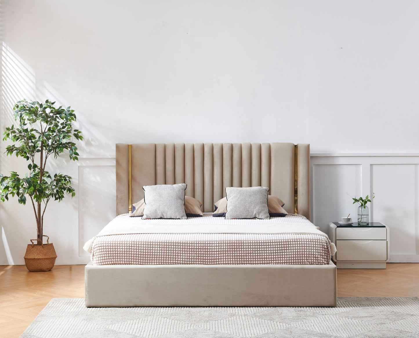 HF2110 Upholstered Bed Frame by Hibashi Furniture – handcrafted solid wood furniture made in India
