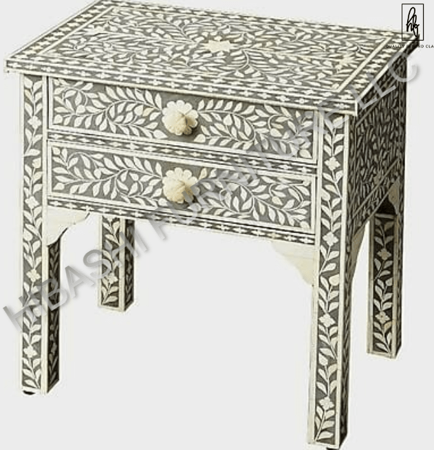 Hibashi Handmade Bone Inlay Bedside Table by Hibashi Furniture – handcrafted solid wood furniture made in India