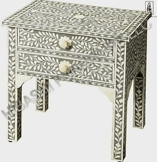 Hibashi Handmade Bone Inlay Bedside Table – handcrafted solid wood furniture