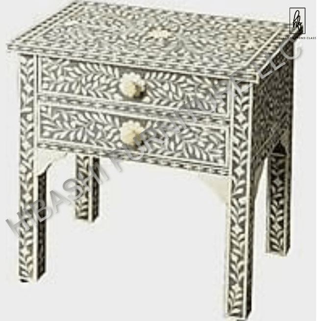 Hibashi Handmade Bone Inlay Bedside Table by Hibashi Furniture – handcrafted solid wood furniture made in India