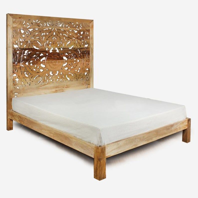 Cama de madera maciza india tallada a mano de la dinastía