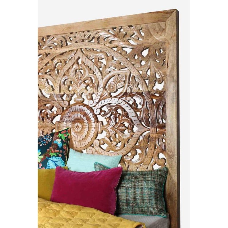 Cama de madera maciza india tallada a mano de la dinastía