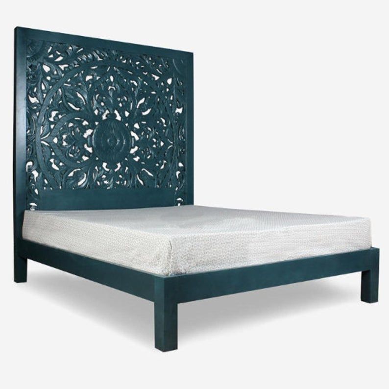 Cama de madera maciza india tallada a mano de la dinastía