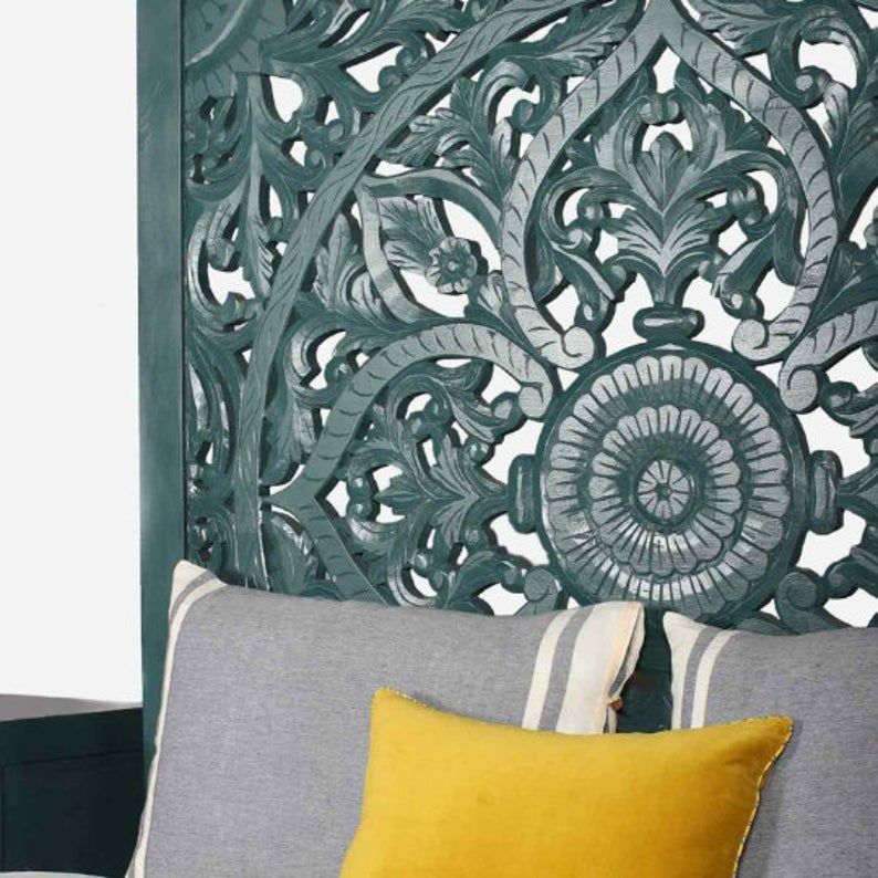 Cama de madera maciza india tallada a mano de la dinastía