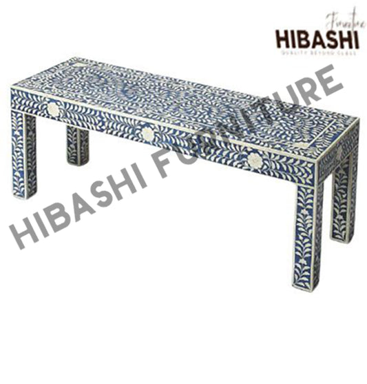 IMAHE Bone Inlay Blue Bone Inlay Bench, Foot End – handcrafted solid wood furniture