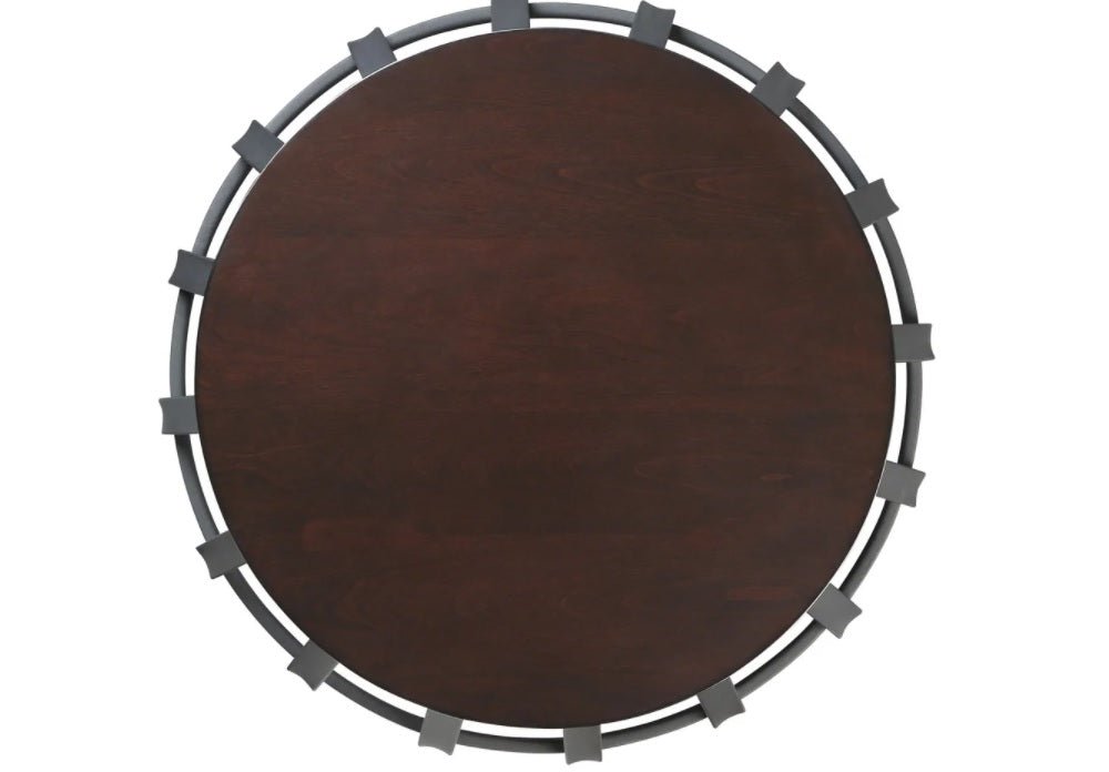 INDANG Metal Frame Round Cage Slate Accent Coffee Table – handcrafted solid wood furniture