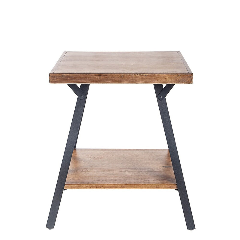 IVANA Industrial End Table with Solid Wood Top and Metal Base