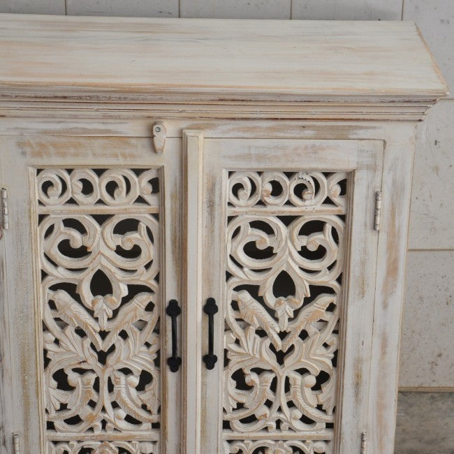 JALI SOLID 5 DRAWERS WOODEN SIDEBOARD-White wash-180-40-90