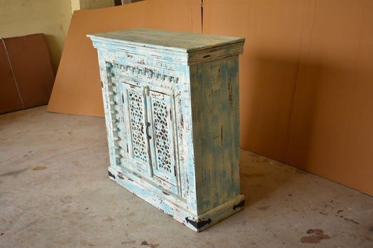 Jali Design Hand Carved Small Sideboard, Table Cabinet, Hall Table, Storage Cabinet—handcrafted solid wood furniture