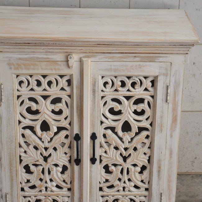 JALI SOLID 5 DRAWERS WOODEN SIDEBOARD - White wash - 180 - 40 - 90 – handcrafted solid wood furniture