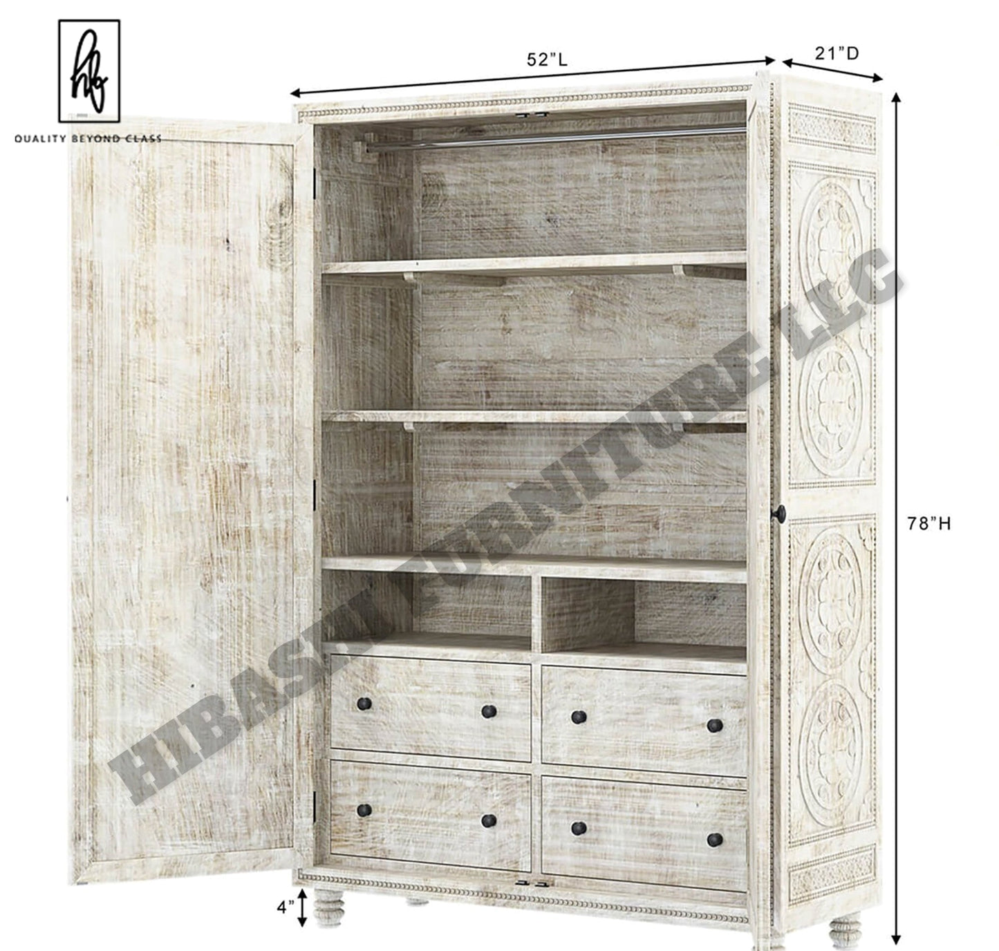 KHALIFA Hand carved Wardrobe Armoire – handcrafted solid wood furniture