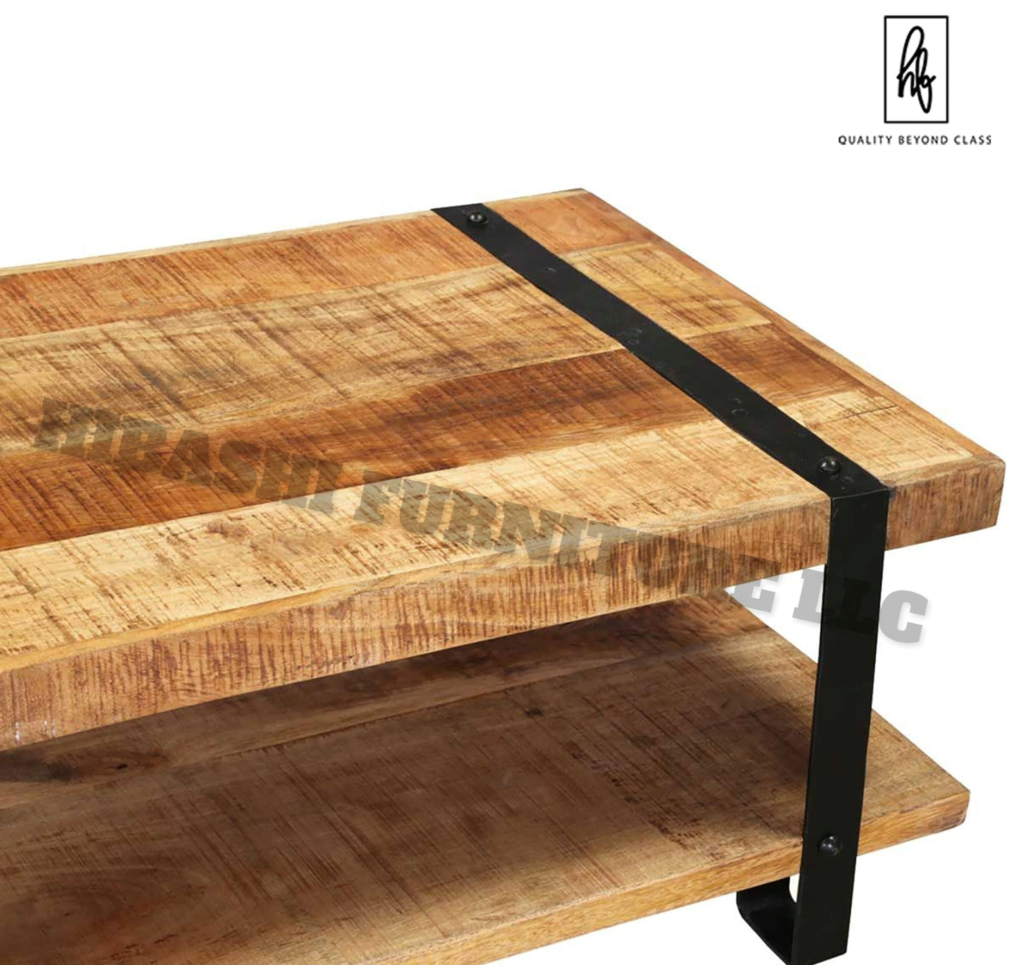 LAHI Rustic Mango Wood 2 Tier Industrial Coffee Table by Hibashi Furniture – handcrafted solid wood furniture made in India