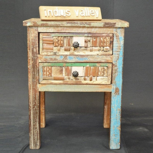 Liberty Reclaimed Wood 2 Drawer Bedside 60cm – handcrafted solid wood furniture