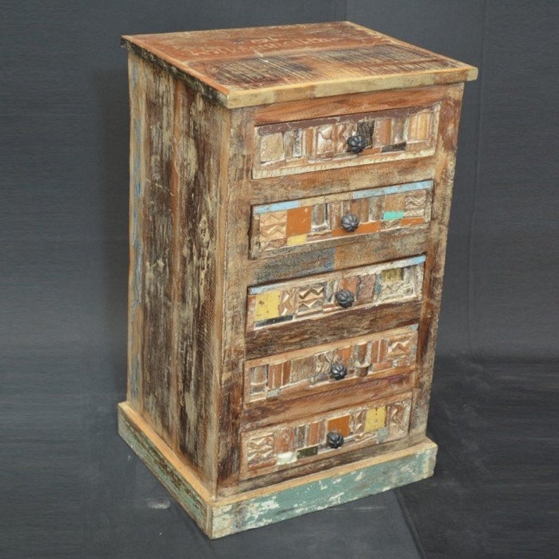 Liberty Reclaimed Wood Chest of 5 Drawers Tallboy by Hibashi Furniture – handcrafted solid wood furniture made in India