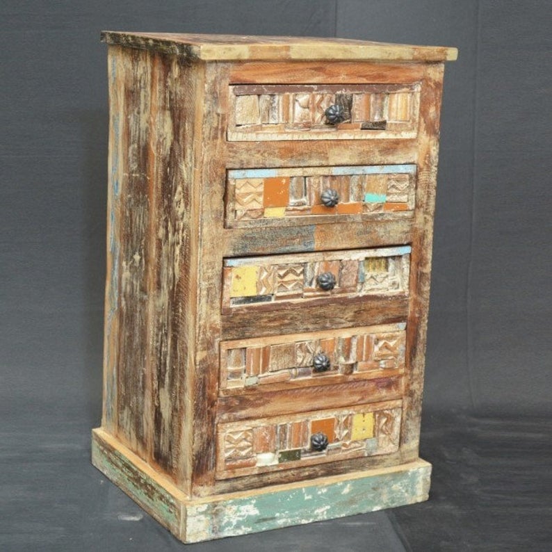 Liberty Reclaimed Wood Chest of 5 Drawers Tallboy by Hibashi Furniture – handcrafted solid wood furniture made in India