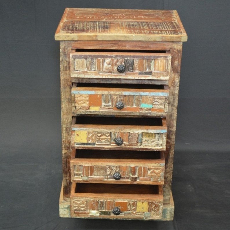 Liberty Reclaimed Wood Chest of 5 Drawers Tallboy by Hibashi Furniture – handcrafted solid wood furniture made in India