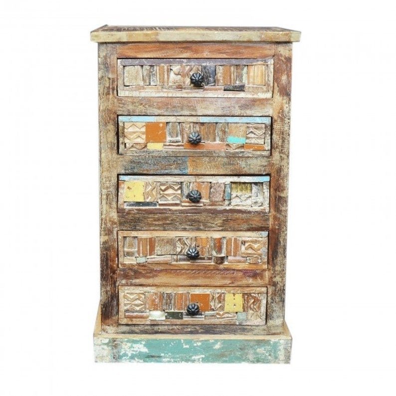 Liberty Reclaimed Wood Chest of 5 Drawers Tallboy by Hibashi Furniture – handcrafted solid wood furniture made in India