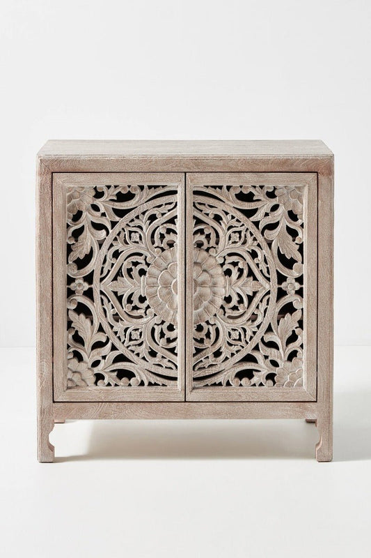 Lombok Hand carved Indian Style Entryway Cabinet / Hand Made Wooden Sideboard cabinet – handcrafted solid wood furniture