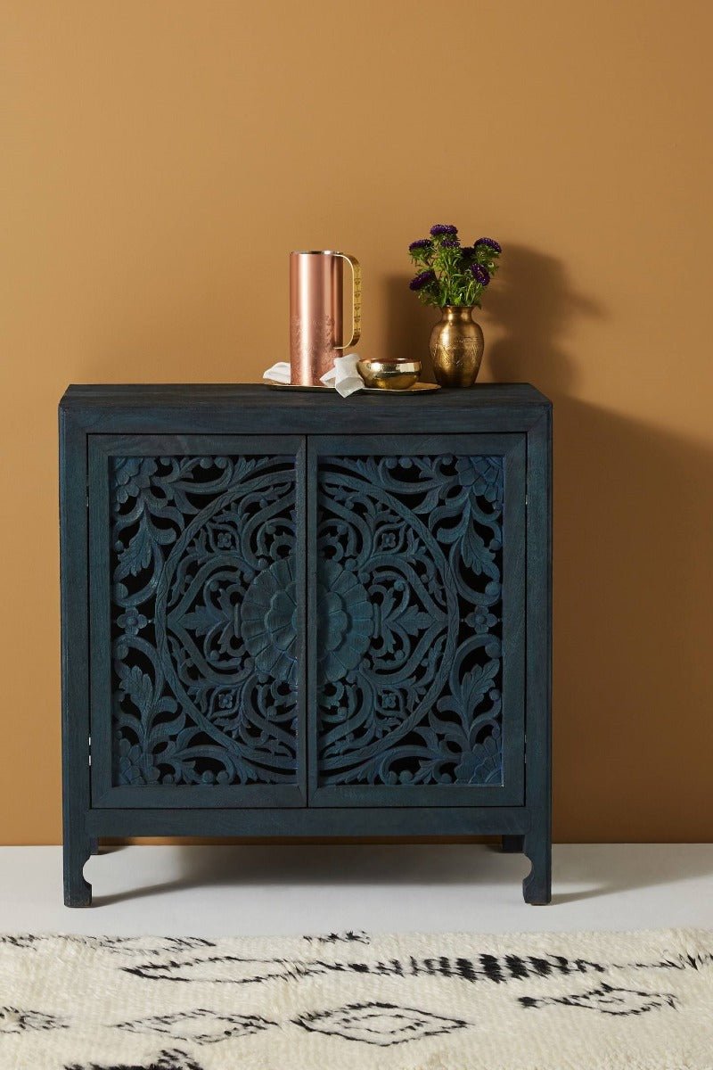 Lombok Hand carved Indian Style Entryway Cabinet / Hand Made Wooden Sideboard cabinet by Hibashi Furniture – handcrafted solid wood furniture made in India
