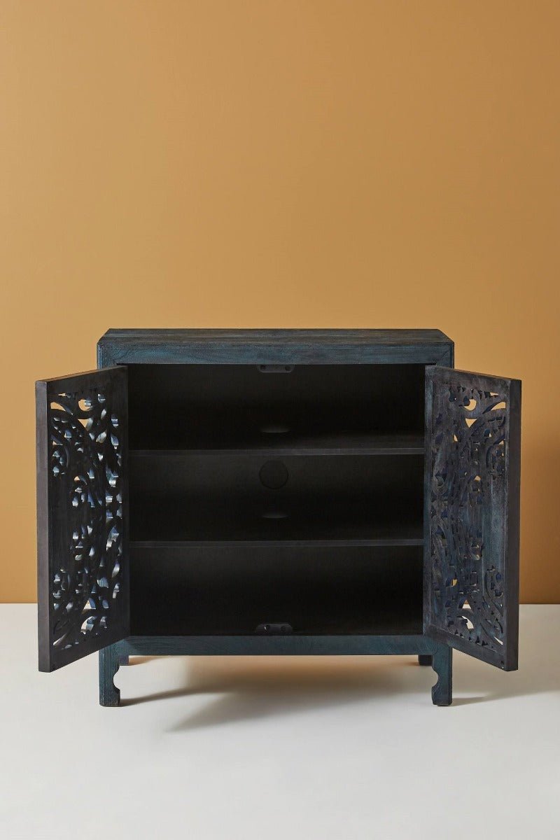 Lombok Hand carved Indian Style Entryway Cabinet / Hand Made Wooden Sideboard cabinet by Hibashi Furniture – handcrafted solid wood furniture made in India