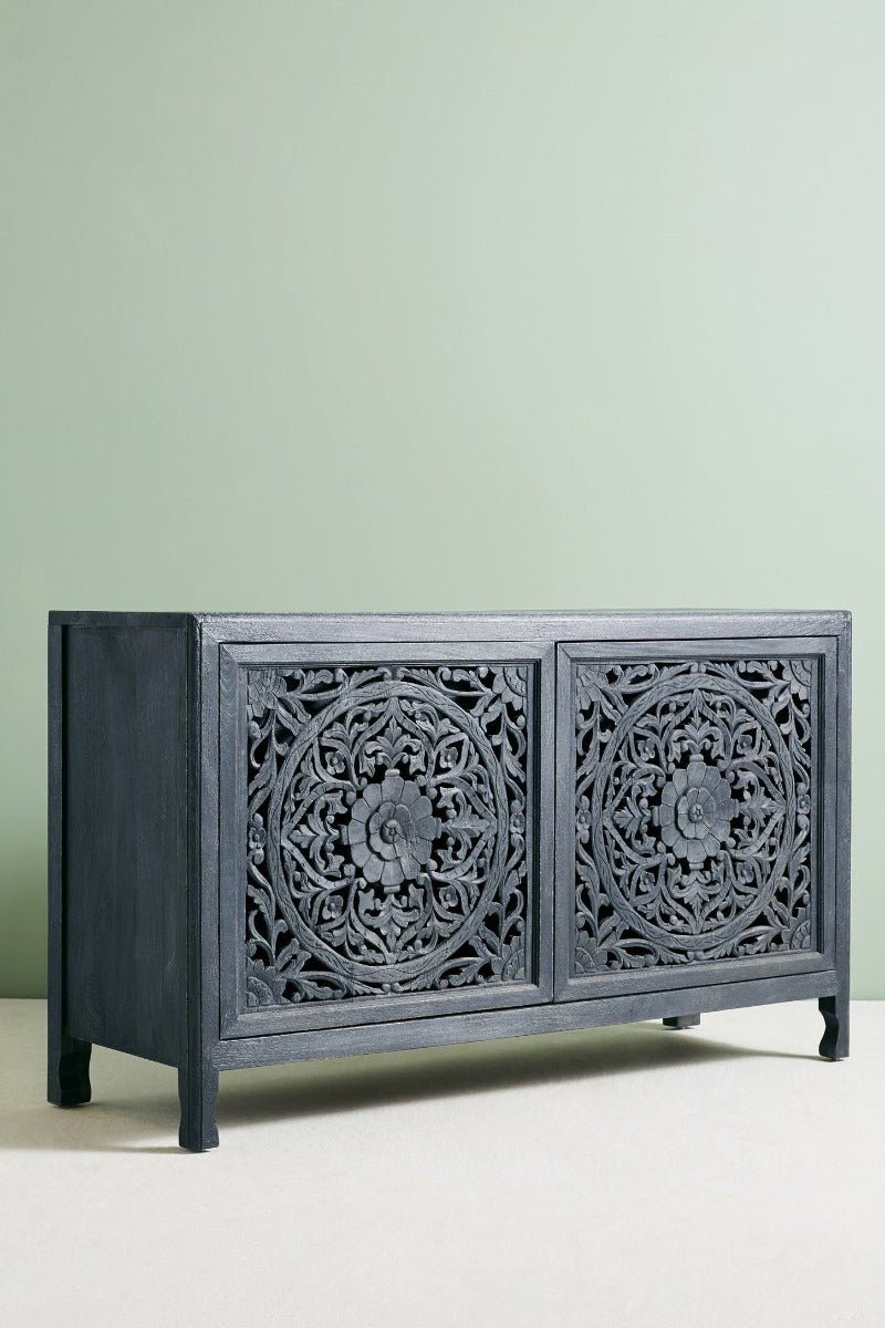 Lombok hand carved Wooden Sideboard Buffet Table by Hibashi Furniture – handcrafted solid wood furniture made in India