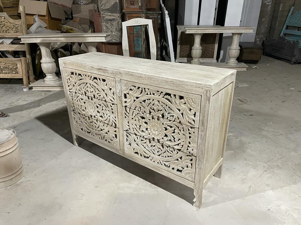 Lombok Hand Carved Wooden Six Drawer Dresser/ Hand Made wooden Dresser by Hibashi Furniture – handcrafted solid wood furniture made in India
