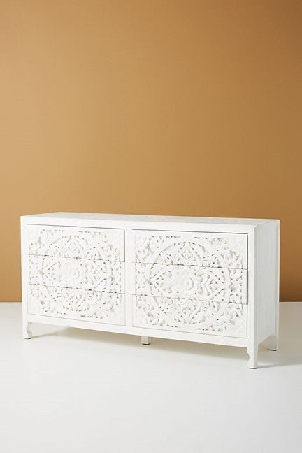 Lombok Hand Carved Wooden Six Drawer Dresser/ Hand Made wooden Dresser - HF Commercial Furniture