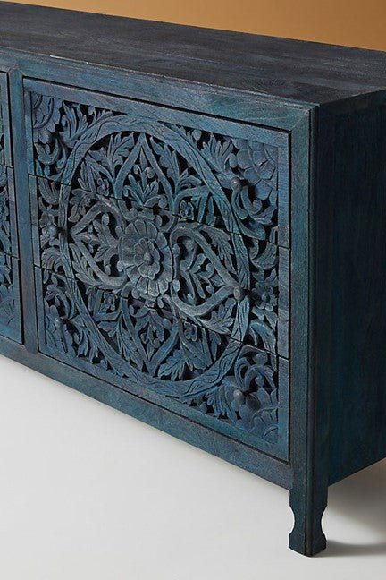 Lombok Hand Carved Wooden Six Drawer Dresser/ Hand Made wooden Dresser by Hibashi Furniture – handcrafted solid wood furniture made in India