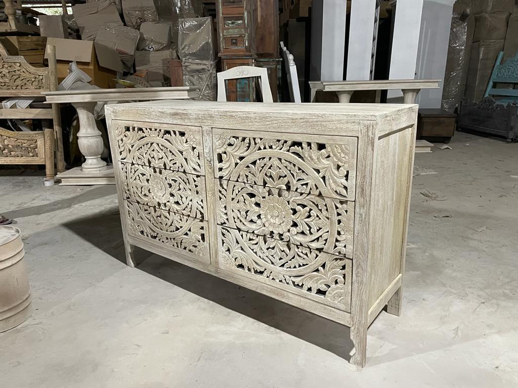 Lombok Hand Carved Wooden Six Drawer Dresser/ Hand Made wooden Dresser by Hibashi Furniture – handcrafted solid wood furniture made in India