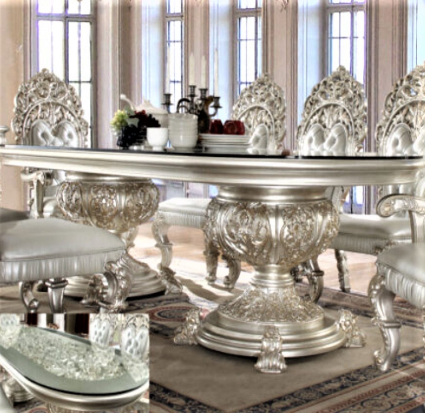 Magnisy Hand Carved European 8 Seater Dining Table Set by Hibashi Furniture – handcrafted solid wood furniture made in India