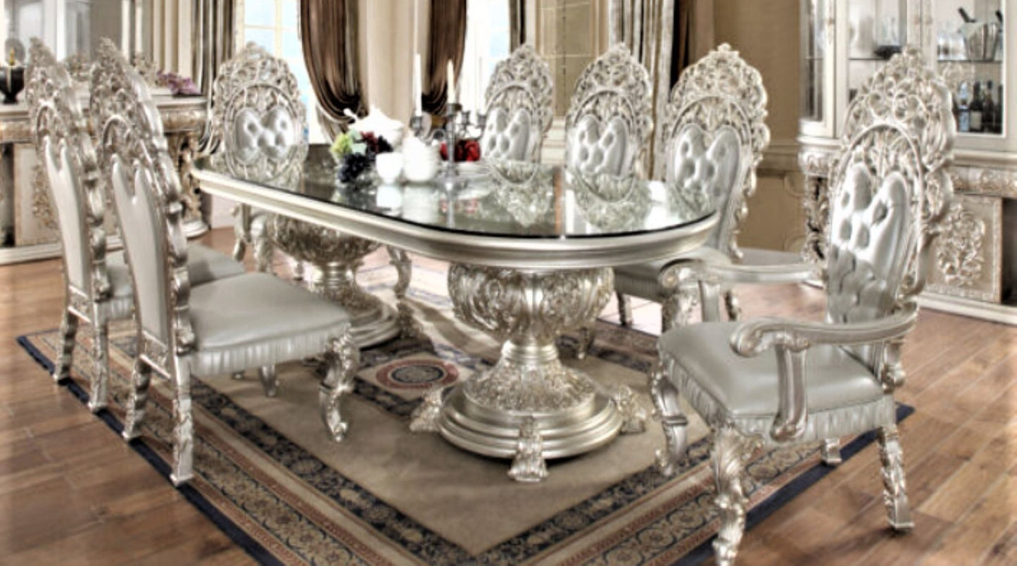 Magnisy Hand Carved European 8 Seater Dining Table Set by Hibashi Furniture – handcrafted solid wood furniture made in India