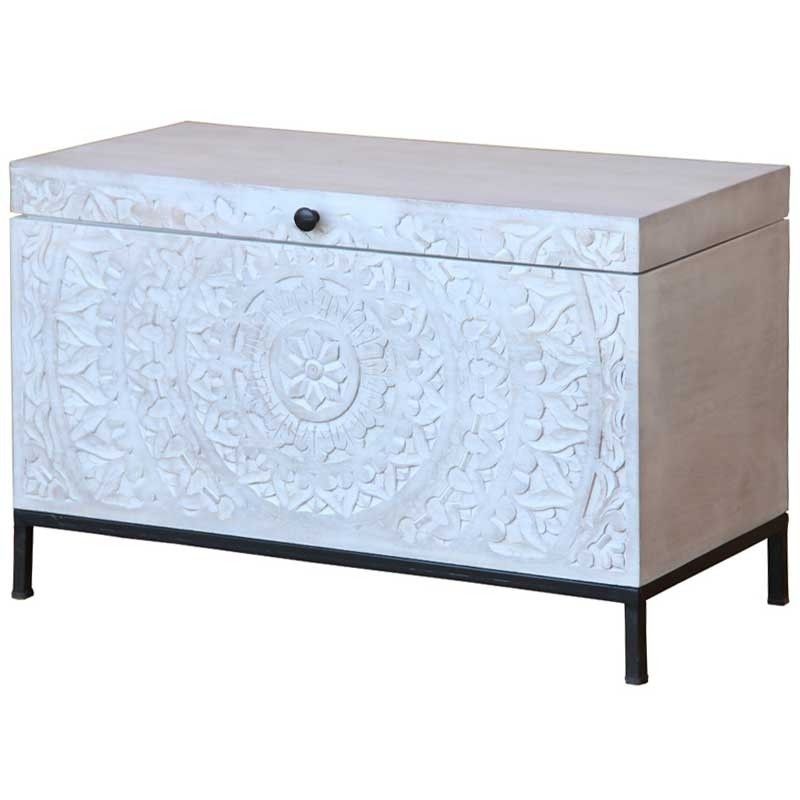 MAYON Hand Carved Solid Wood Trunk Box